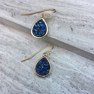 14K gold/sterling Blue Druzy Tear Drop Earrings